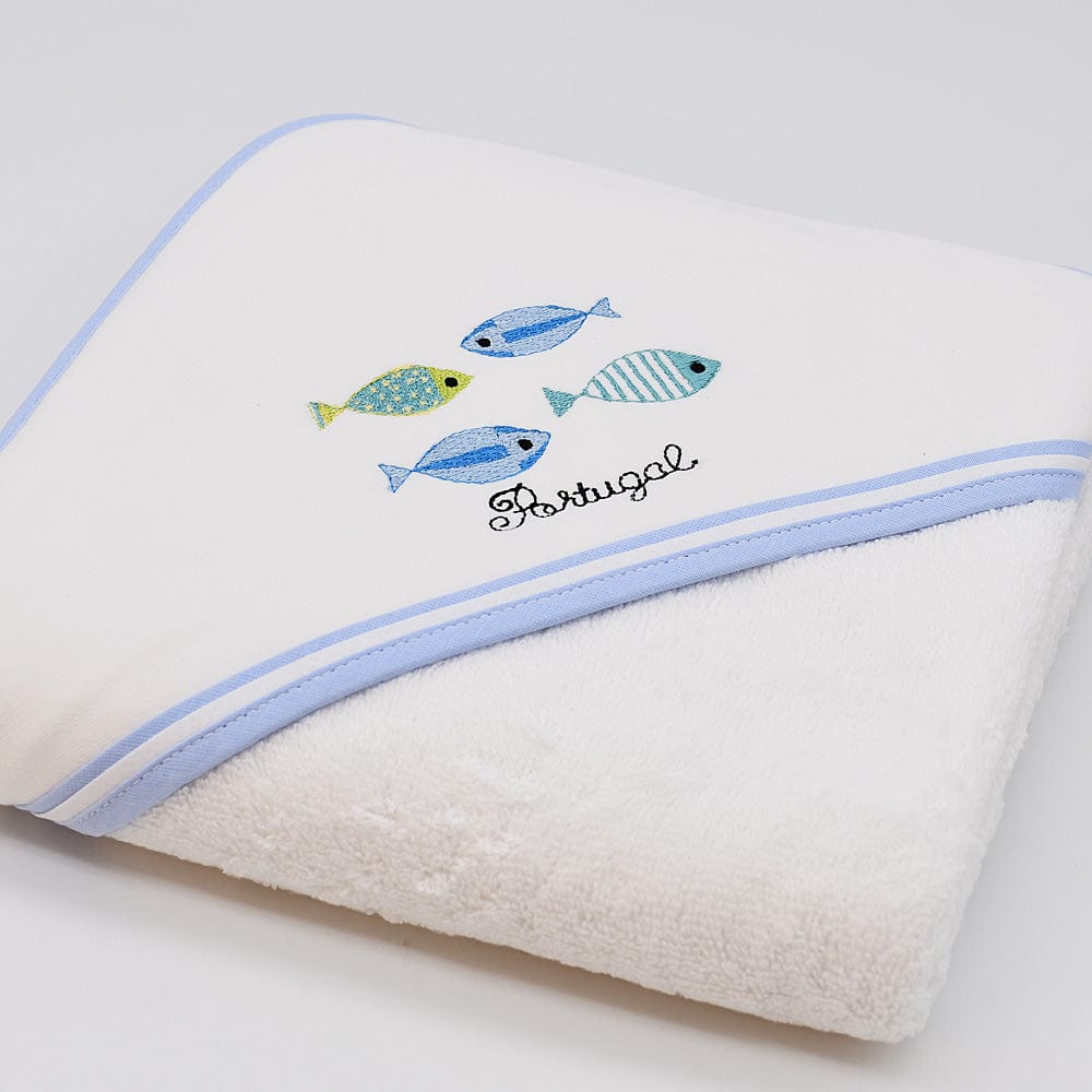 Sardinhas I Hooded Cotton Baby Bath Towel - Blue