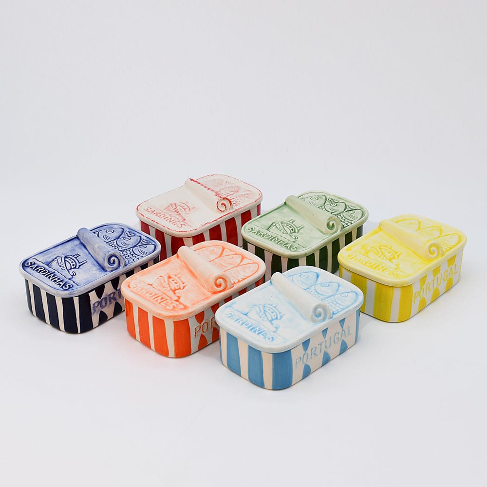 Sardinhas I Striped Ceramic Box - Yellow