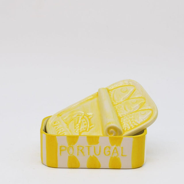 Sardinhas I Striped Ceramic Box - Yellow