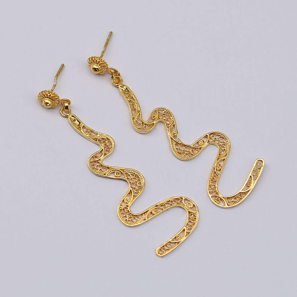 Serpente I Gold plated Silver Earrings - 2.4''