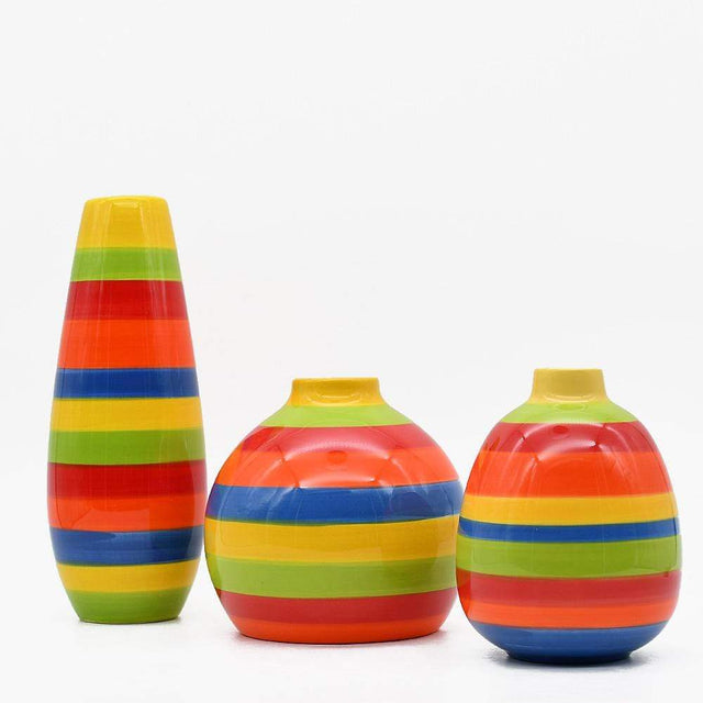 Set of 3 Ceramic Vases - Multicolored