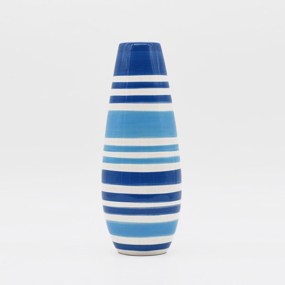 Set of 3 Striped Ceramic Vases - Blue