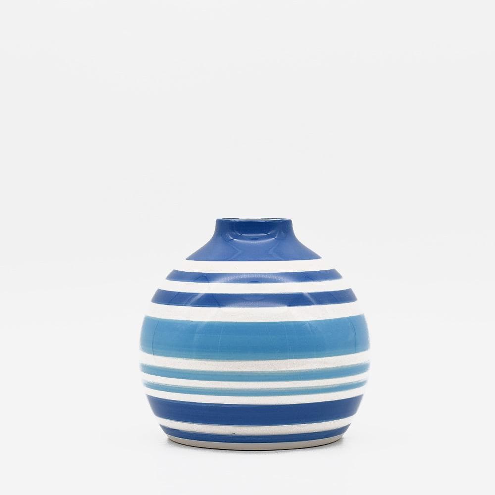 Set of 3 Striped Ceramic Vases - Blue