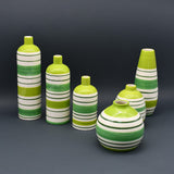 Set of 3 striped ceramic Vases - Green