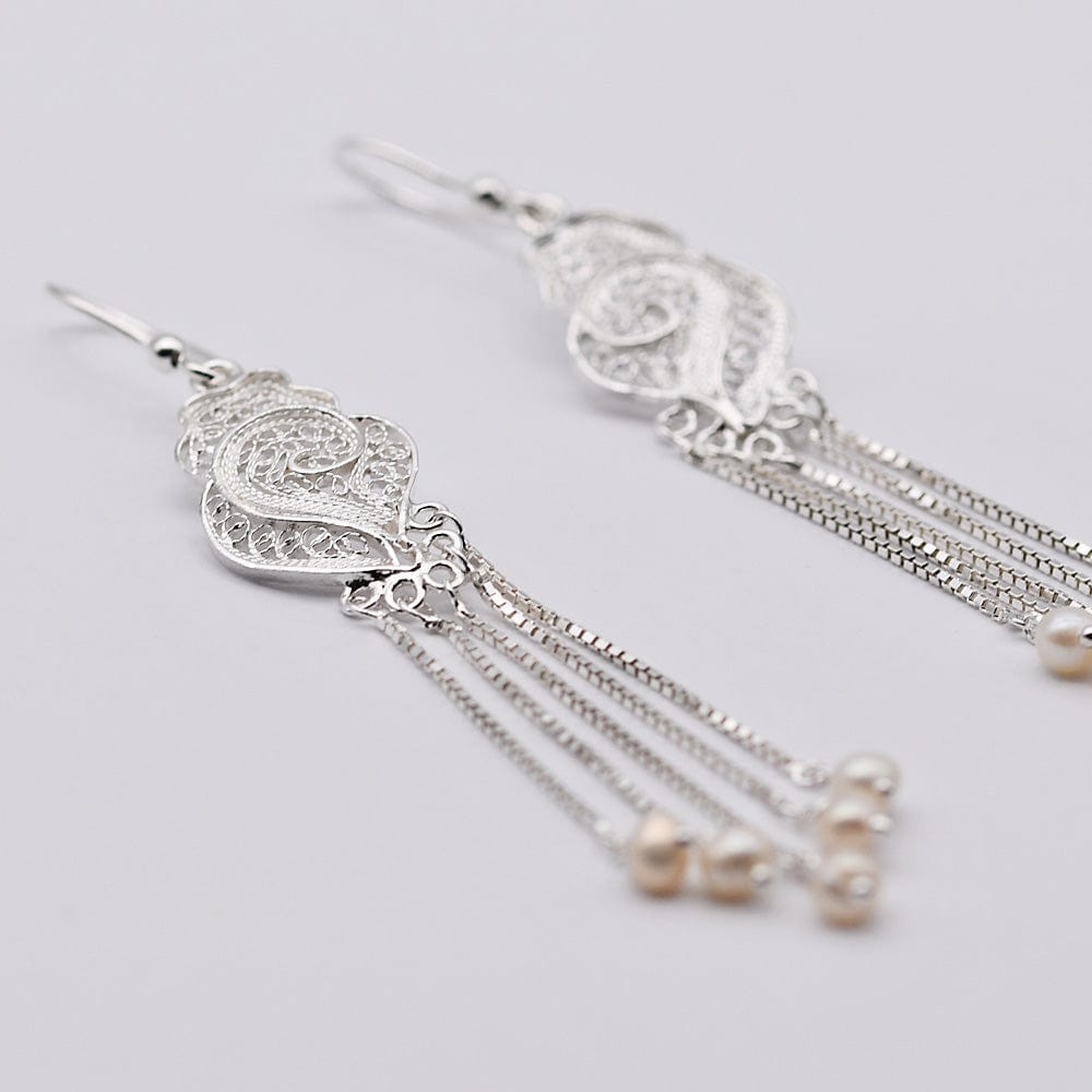 Silver Filigree Earrings - 2.4''