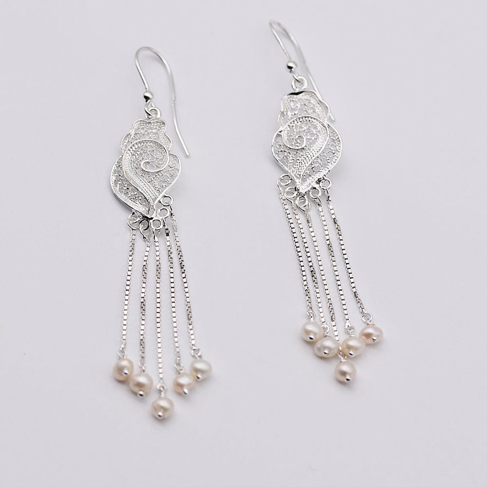 Silver Filigree Earrings - 2.4''