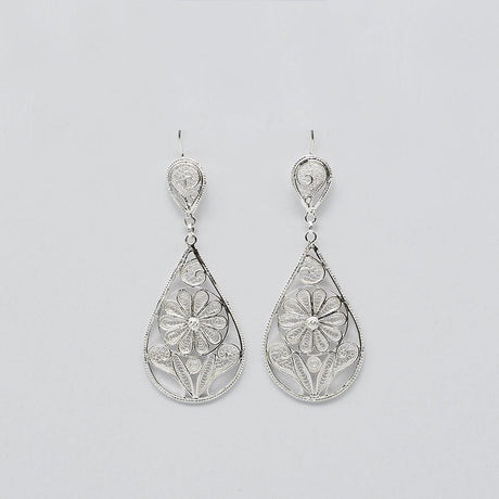 Silver Filigree Earrings - 2.6''