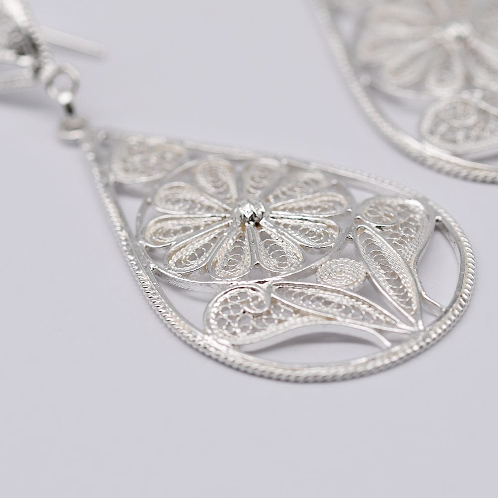 Silver Filigree Earrings - 2.6''