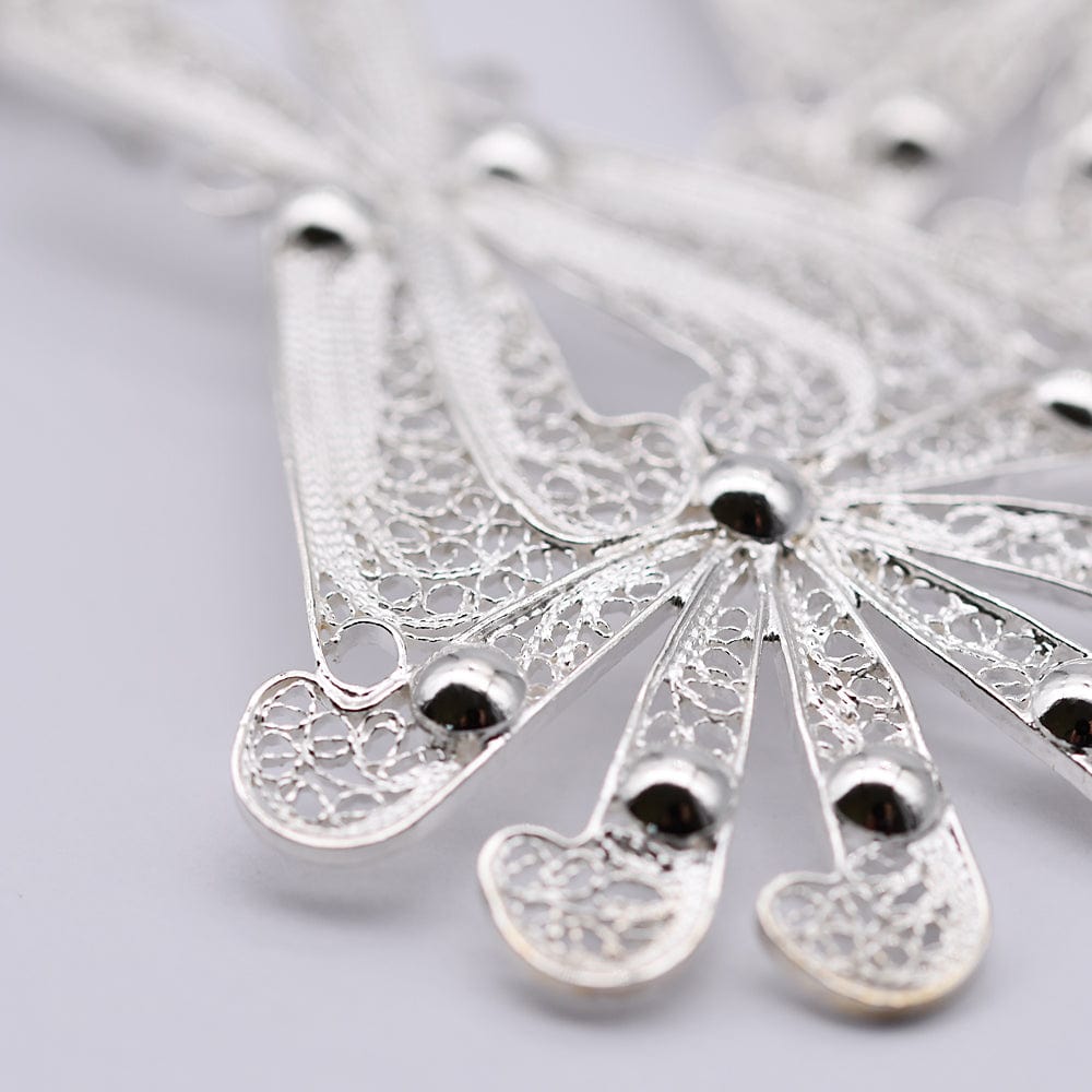 Silver Filigree Earrings - 2.6''