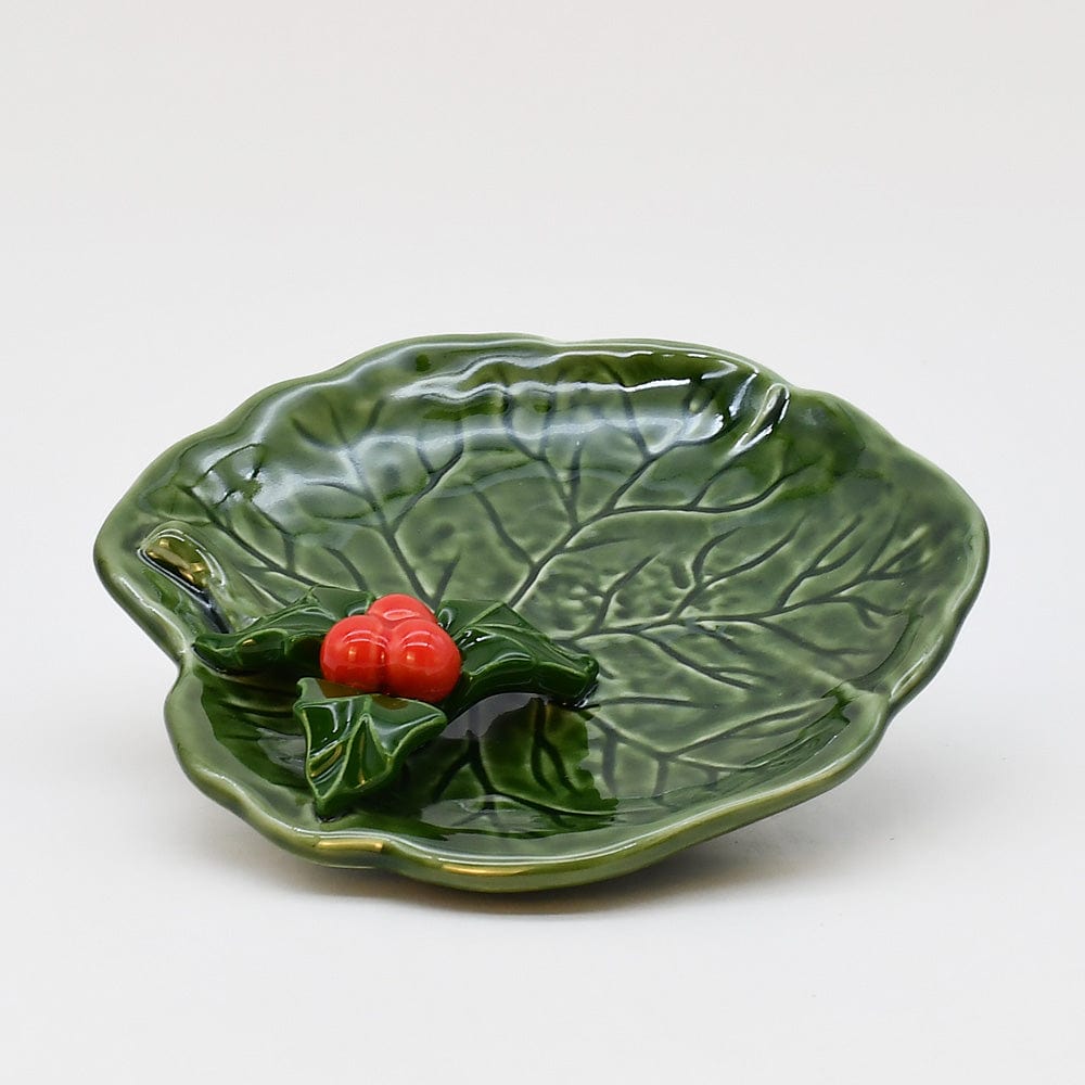 Small Ceramic Dish with a Holly Leaf - Green