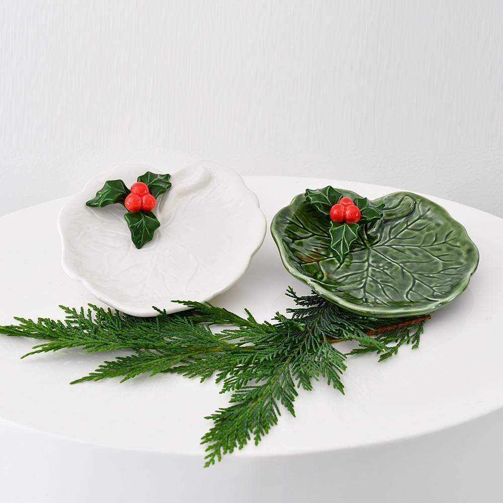 Small Ceramic Dish with a Holly Leaf - Green