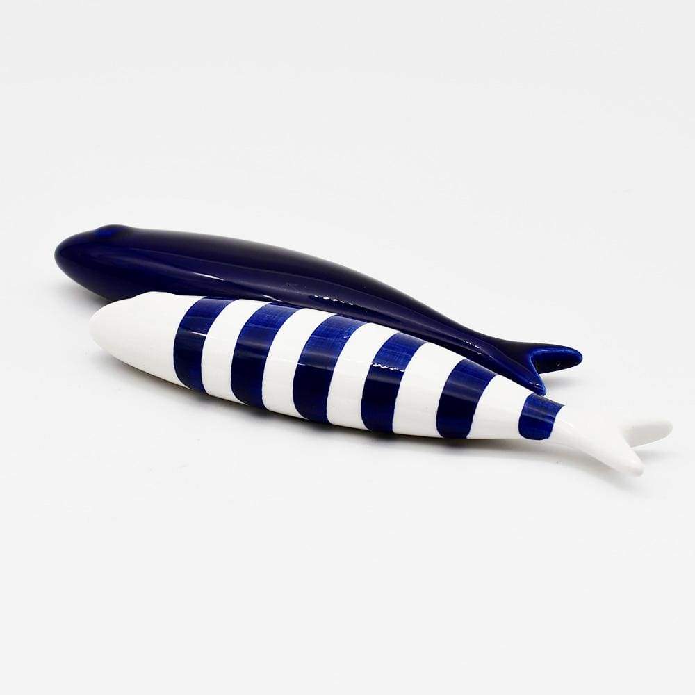 Smooth Striped Ceramic Sardines (11 colors) White I Cobalt Blue