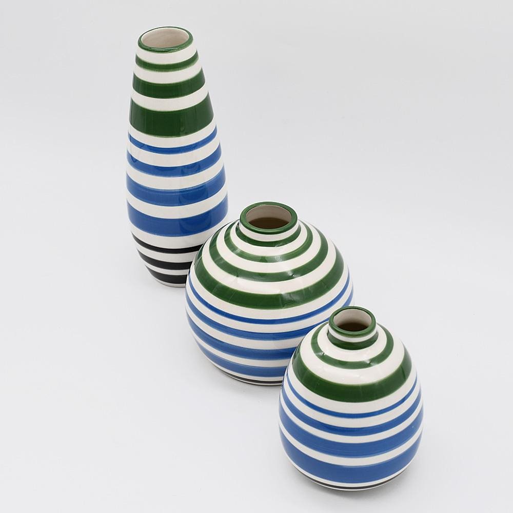 Striped Ceramic Vase - Green